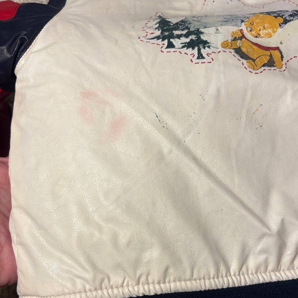 Disney Kids White Bomber Jacket Winnie the Pooh with Red Sleeves and Navy Trim - Picture 12 of 12
